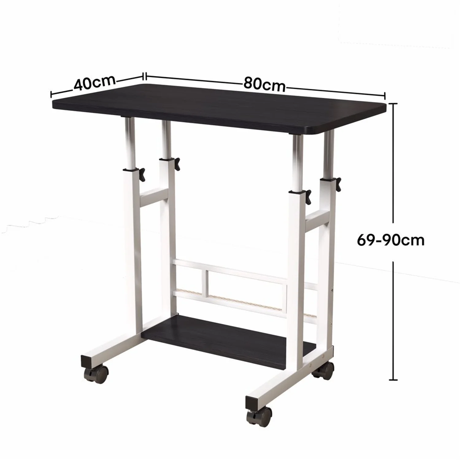 Adjustable Height Mobile Standing Desk, 80.0 cm x 40.0 cm Rolling Laptop Table with Storage Basket, Portable Sit to Stand Workstation with Locking Casters for Small Spaces, Home Office, Black
