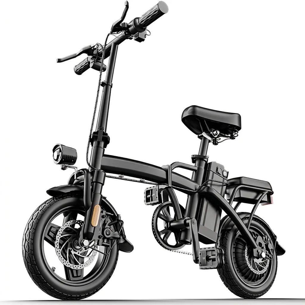 Electric Bike for Adults City Commuter, 500W Motor 48V 15Ah Removable Battery, Front & Rear Disc Brakes, All-Terrain Tires, Folding E-Bike with Dual Seat & Lights