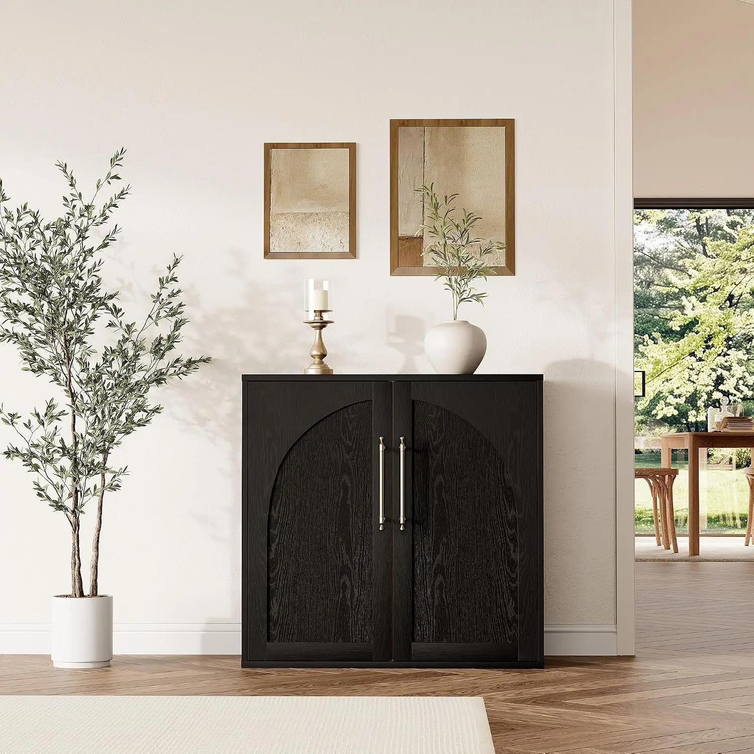 Arched Minimalist Dining Room Storage Cabinet with Adjustable Shelves Solid Wood Entryway Decor Home Furniture Fit Coffee Bars Entryways 