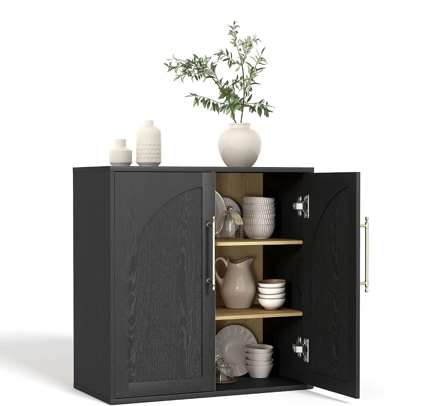 Arched Minimalist Dining Room Storage Cabinet with Adjustable Shelves Solid Wood Entryway Decor Home Furniture Fit Coffee Bars Entryways 