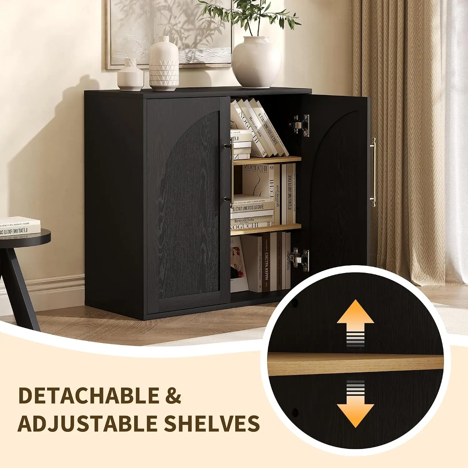 Arched Minimalist Dining Room Storage Cabinet with Adjustable Shelves Solid Wood Entryway Decor Home Furniture Fit Coffee Bars Entryways 