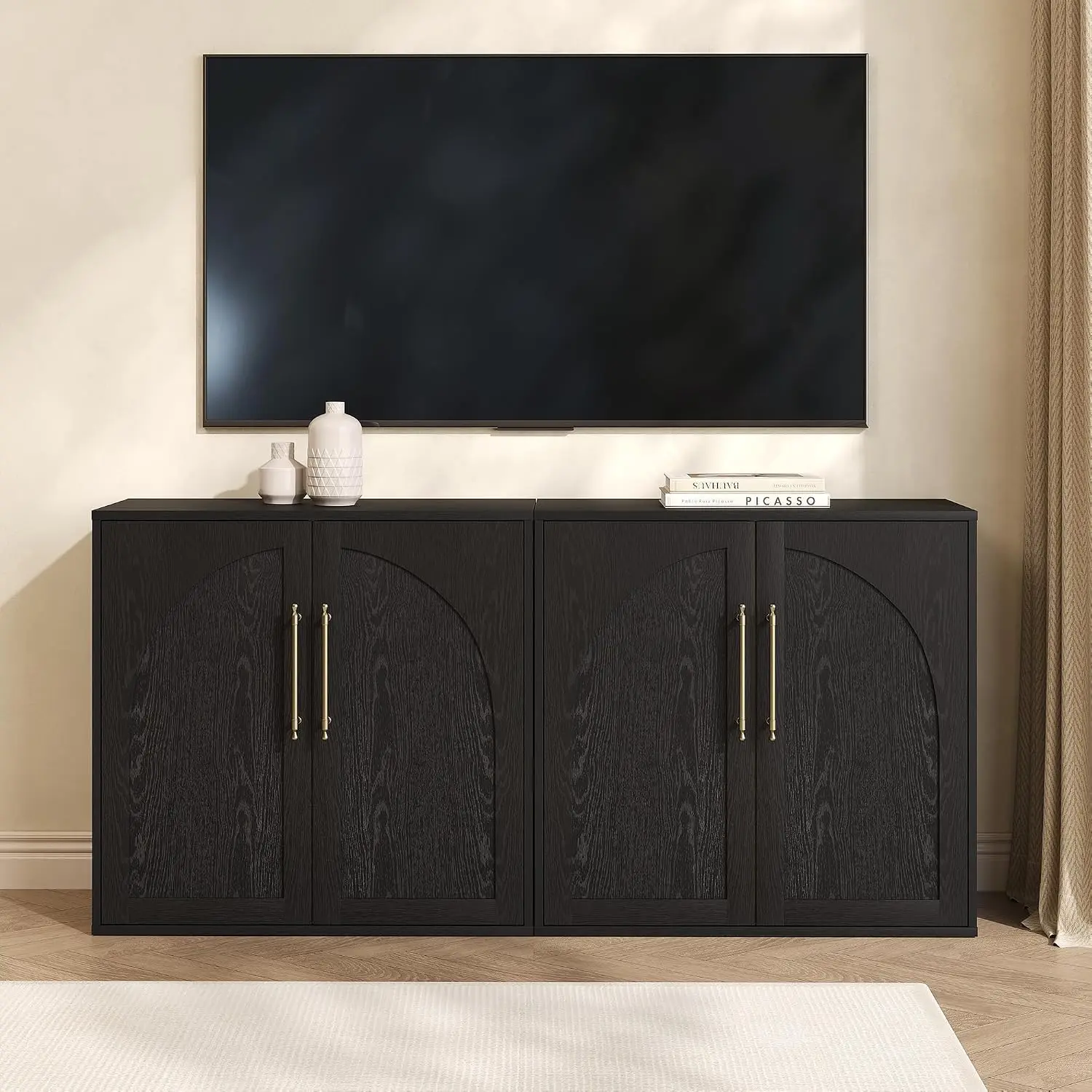 Arched Minimalist Dining Room Storage Cabinet with Adjustable Shelves Solid Wood Entryway Decor Home Furniture Fit Coffee Bars Entryways 