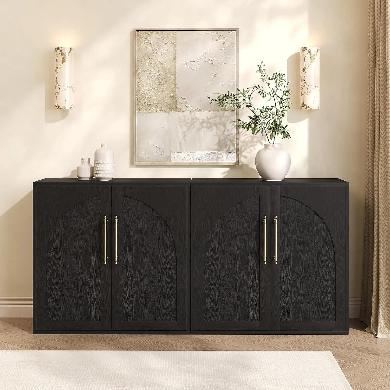 Arched Minimalist Dining Room Storage Cabinet with Adjustable Shelves Solid Wood Entryway Decor Home Furniture Fit Coffee Bars Entryways 