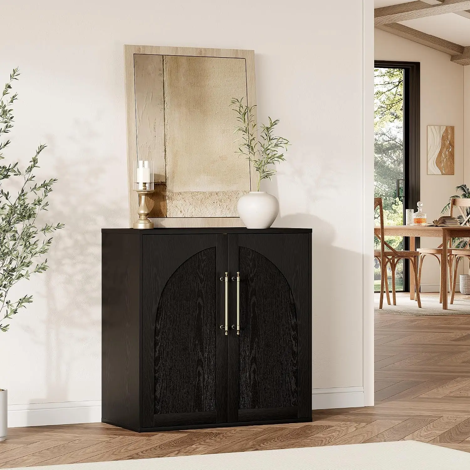 Arched Minimalist Dining Room Storage Cabinet with Adjustable Shelves Solid Wood Entryway Decor Home Furniture Fit Coffee Bars Entryways 