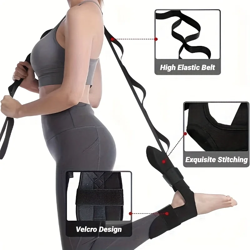 Adjustable Thickened Oxford Cloth Foot and Leg Stretcher(with Ankle Strap)- Calf, Achilles Tendon, Hamstring, and Hip Flexor Stretcher, Suitable for Gym, Pilates, and Body Relaxation- Unisex(Black)