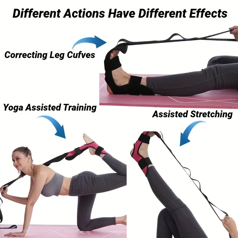 Adjustable Thickened Oxford Cloth Foot and Leg Stretcher(with Ankle Strap)- Calf, Achilles Tendon, Hamstring, and Hip Flexor Stretcher, Suitable for Gym, Pilates, and Body Relaxation- Unisex(Black)
