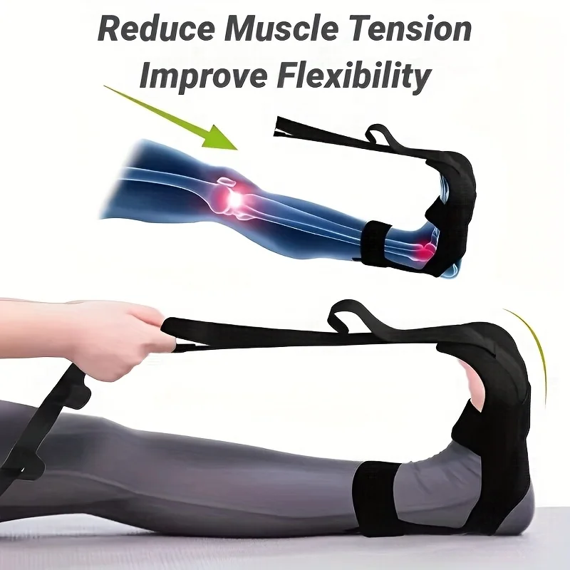 Adjustable Thickened Oxford Cloth Foot and Leg Stretcher(with Ankle Strap)- Calf, Achilles Tendon, Hamstring, and Hip Flexor Stretcher, Suitable for Gym, Pilates, and Body Relaxation- Unisex(Black)