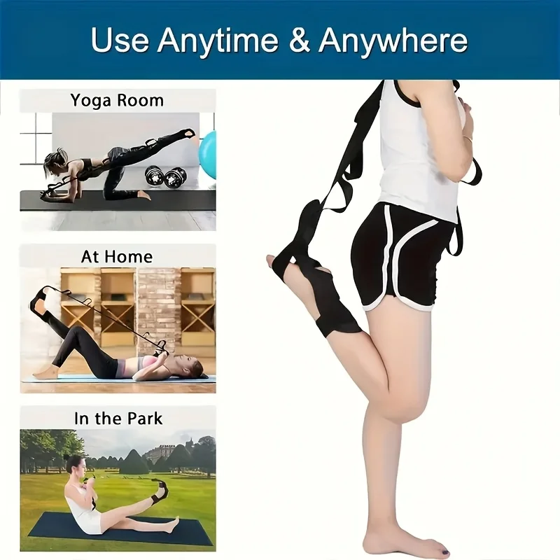 Adjustable Thickened Oxford Cloth Foot and Leg Stretcher(with Ankle Strap)- Calf, Achilles Tendon, Hamstring, and Hip Flexor Stretcher, Suitable for Gym, Pilates, and Body Relaxation- Unisex(Black)