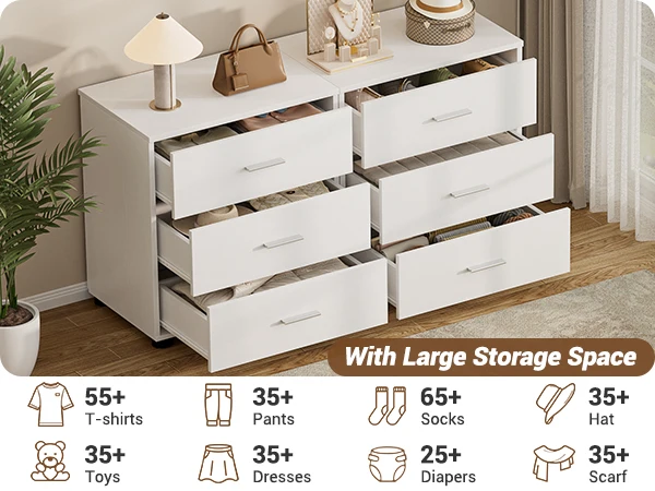 Aheaplus 3-Drawer Wooden Storage Cabinet 2-Pack, Stackable Closet Organizer with Deep Drawers, Nightstand & Bedside Table for Bedroom, Home Office, Entryway – White