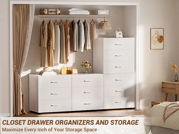 Aheaplus 3-Drawer Wooden Storage Cabinet 2-Pack, Stackable Closet Organizer with Deep Drawers, Nightstand & Bedside Table for Bedroom, Home Office, Entryway – White