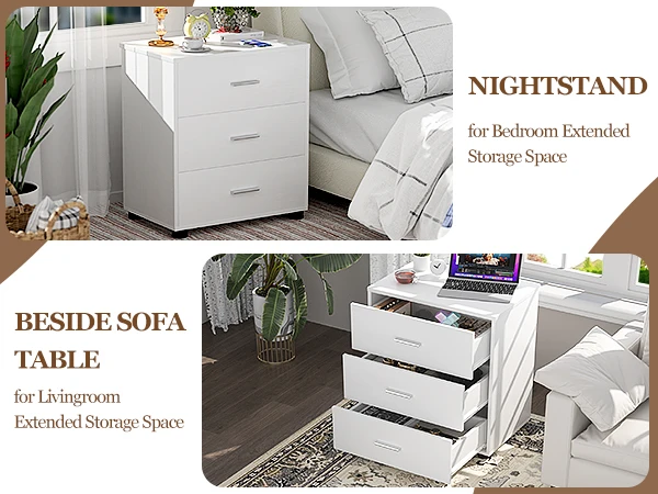 Aheaplus 3-Drawer Wooden Storage Cabinet 2-Pack, Stackable Closet Organizer with Deep Drawers, Nightstand & Bedside Table for Bedroom, Home Office, Entryway – White