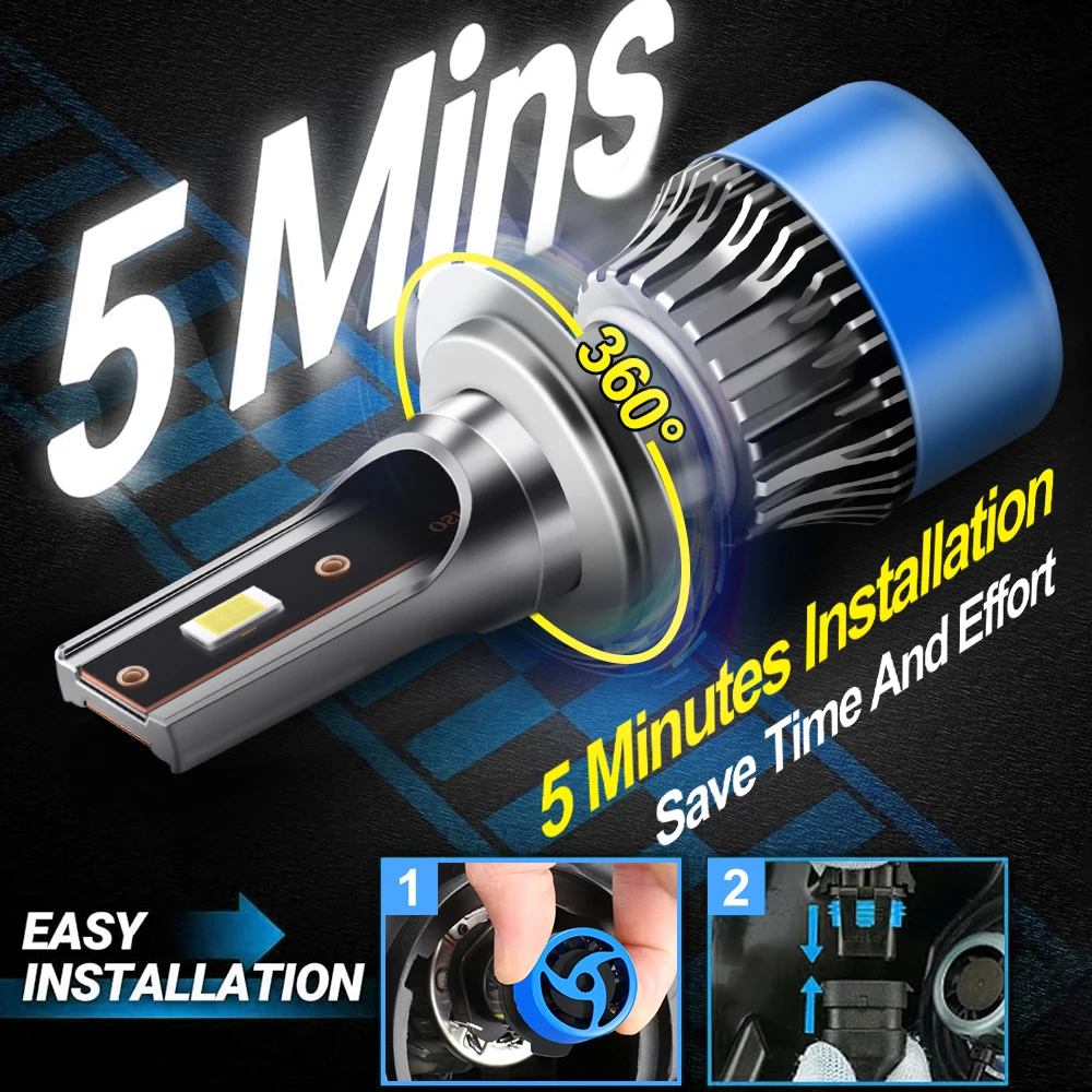 Roadsun Car LED Headlight Bulbs 120W 22000LM CANBUS Super Bright H7 High/Low Beam LED Car Headlamps 6000K DC12V 3570 CSP Chips Auto Light Bulbs Universal Fit For Car Motors