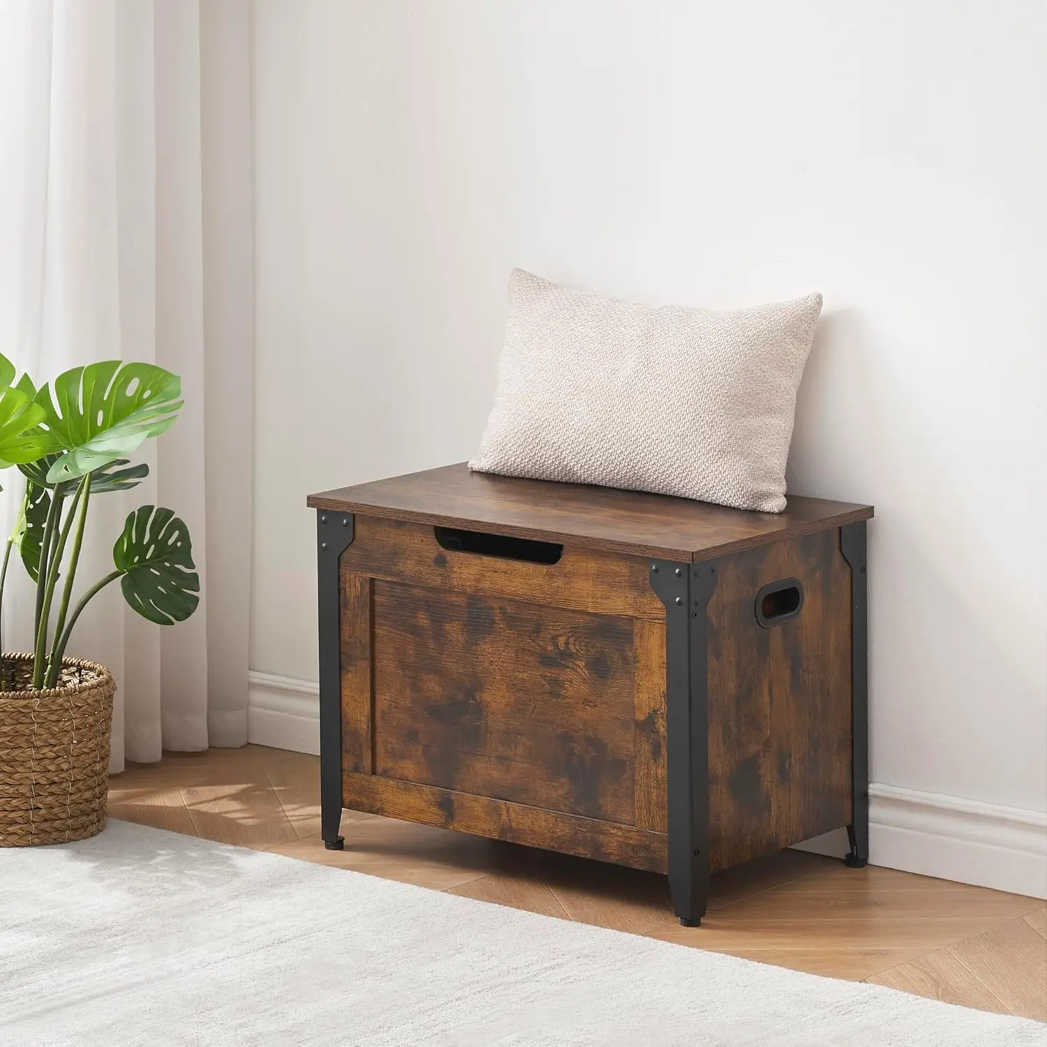Wooden Storage Trunk with Metal Frame 300lb Weight Capacity Multifunctional for Bedroom Entryway Living Room Car TrunkIdeal Camping Picnics 