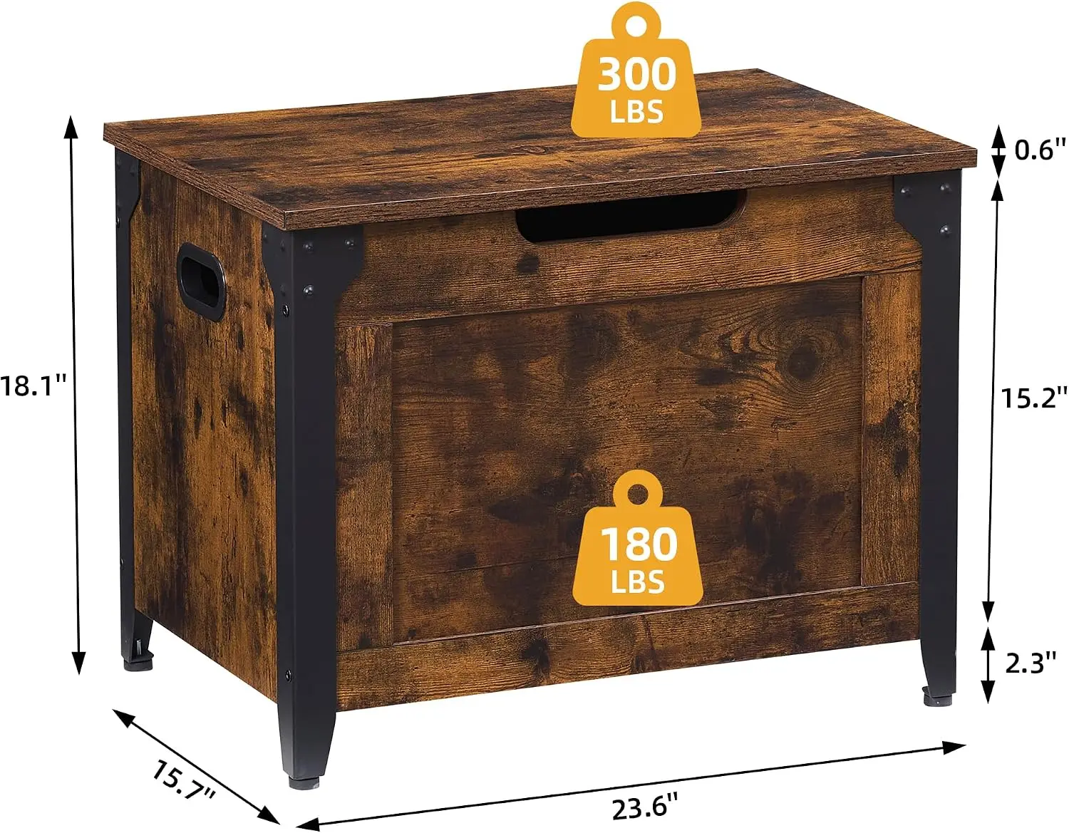 Wooden Storage Trunk with Metal Frame 300lb Weight Capacity Multifunctional for Bedroom Entryway Living Room Car TrunkIdeal Camping Picnics 
