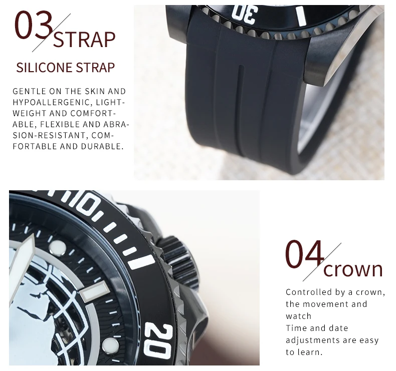 Deesio Upgrade Men's Casual Fashion Automatic Self-Winding Mechanical Wristwatch Luminous Water Resistant Stainless Steel Band Classic Business Dress Round Dial Luxury Elegant Watches Gift for Him Mens Automatic Watch Personalized 100M Water Resistant