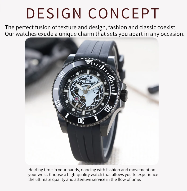 Deesio Upgrade Men's Casual Fashion Automatic Self-Winding Mechanical Wristwatch Luminous Water Resistant Stainless Steel Band Classic Business Dress Round Dial Luxury Elegant Watches Gift for Him Mens Automatic Watch Personalized 100M Water Resistant