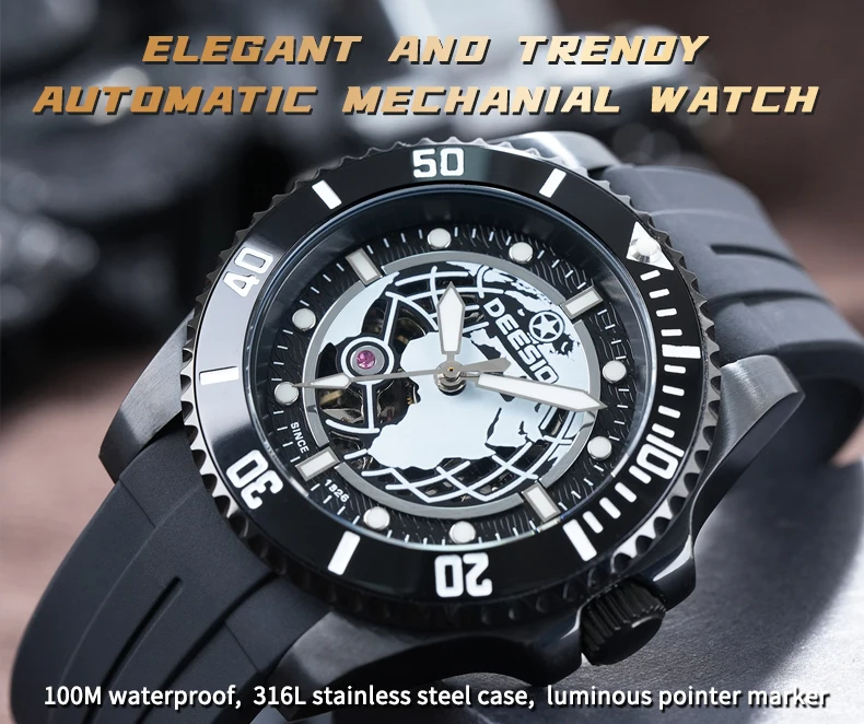 Deesio Upgrade Men's Casual Fashion Automatic Self-Winding Mechanical Wristwatch Luminous Water Resistant Stainless Steel Band Classic Business Dress Round Dial Luxury Elegant Watches Gift for Him Mens Automatic Watch Personalized 100M Water Resistant