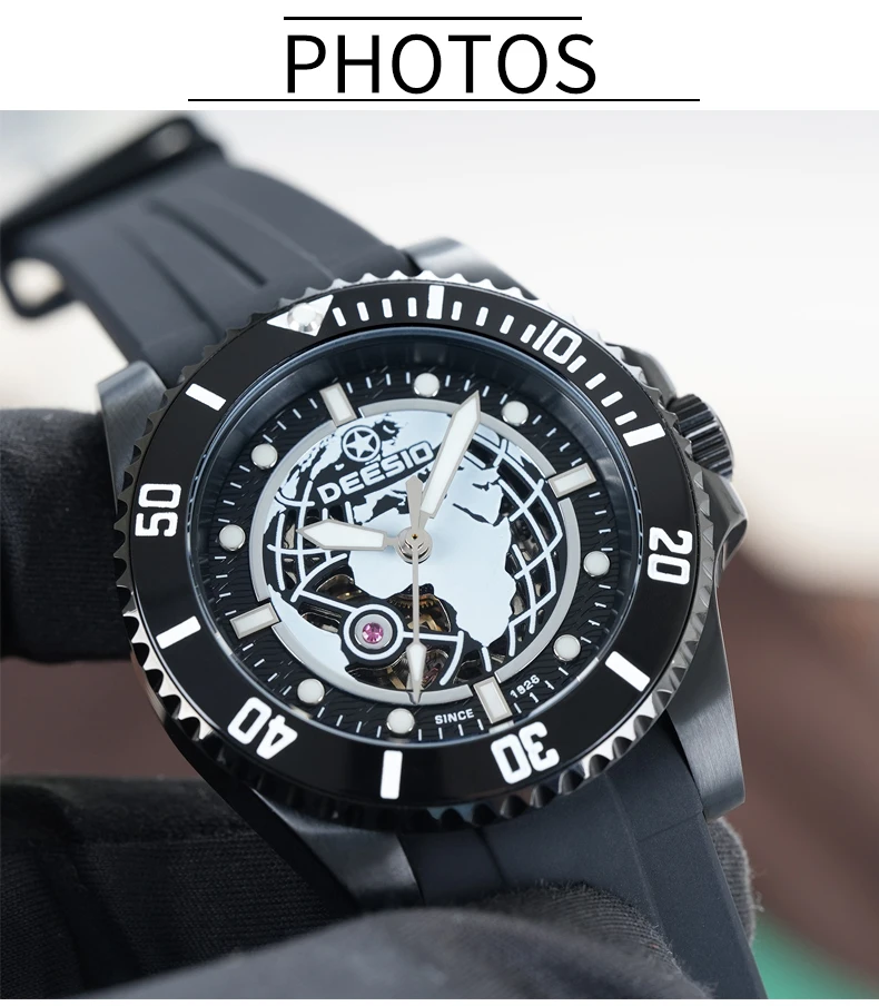 Deesio Upgrade Men's Casual Fashion Automatic Self-Winding Mechanical Wristwatch Luminous Water Resistant Stainless Steel Band Classic Business Dress Round Dial Luxury Elegant Watches Gift for Him Mens Automatic Watch Personalized 100M Water Resistant