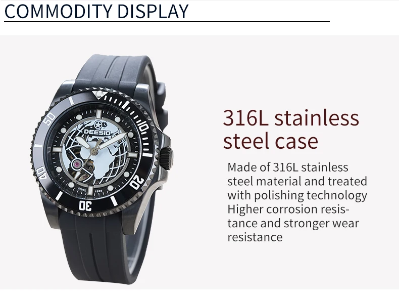 Deesio Upgrade Men's Casual Fashion Automatic Self-Winding Mechanical Wristwatch Luminous Water Resistant Stainless Steel Band Classic Business Dress Round Dial Luxury Elegant Watches Gift for Him Mens Automatic Watch Personalized 100M Water Resistant