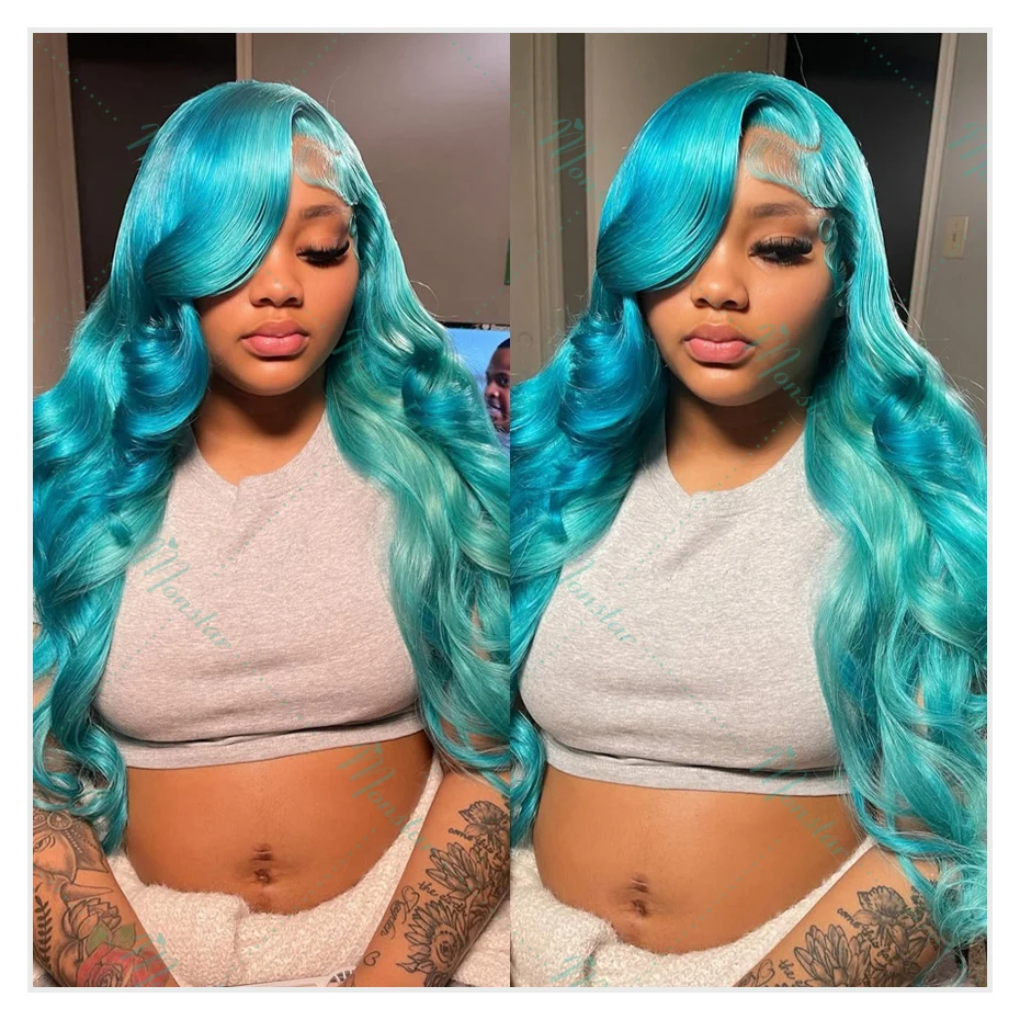 Mint Green Colored Body Wave Human Hair Wigs 13×6 HD Lace Frontal Wig Pre Plucked 180% 210% Density Vietnamese Raw Human Hair Wigs For Women