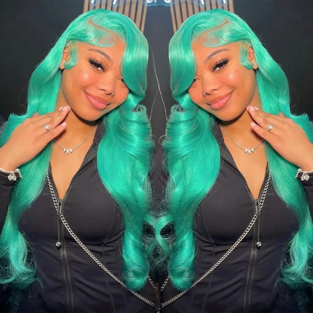 Mint Green Colored Body Wave Human Hair Wigs 13×6 HD Lace Frontal Wig Pre Plucked 180% 210% Density Vietnamese Raw Human Hair Wigs For Women