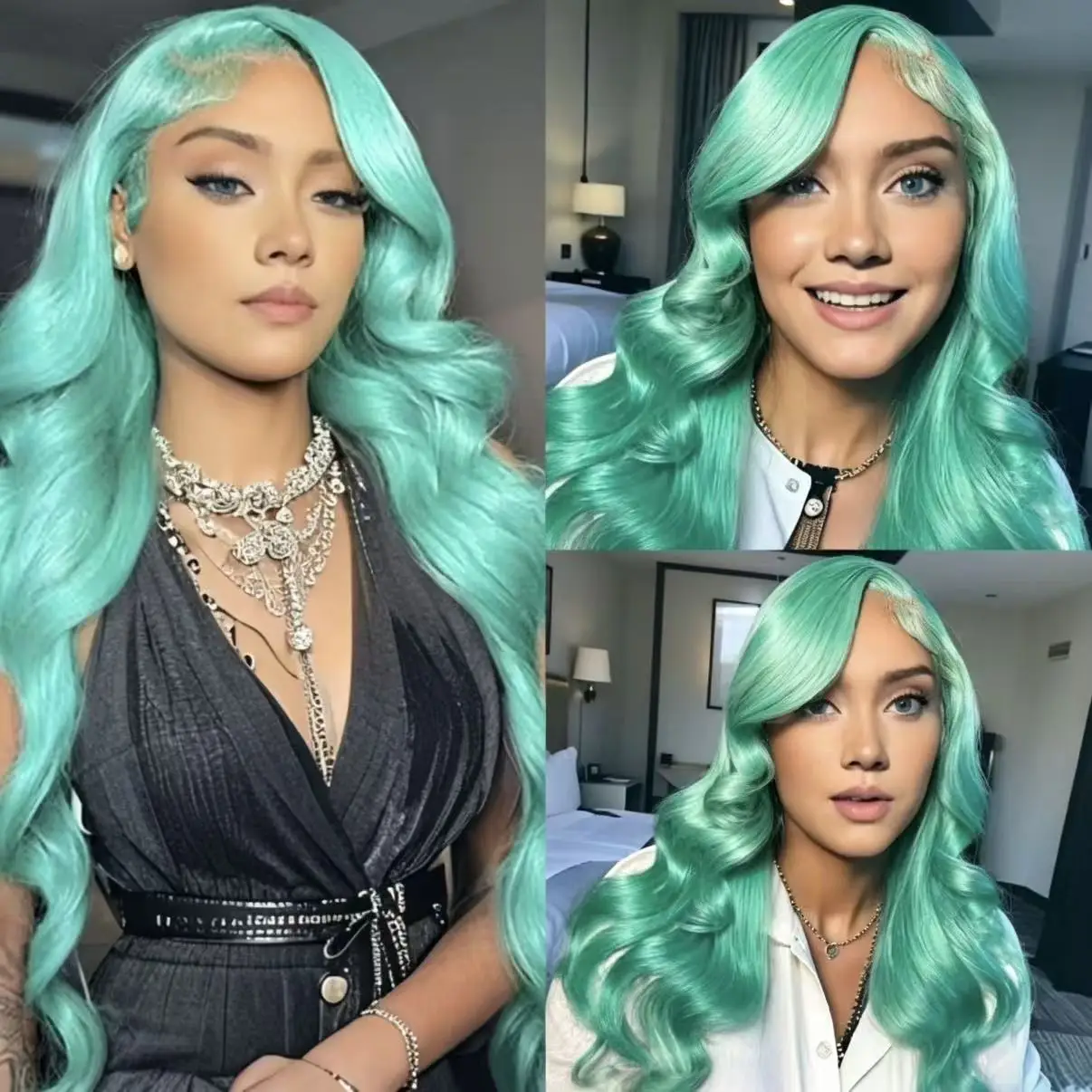 Mint Green Colored Body Wave Human Hair Wigs 13×6 HD Lace Frontal Wig Pre Plucked 180% 210% Density Vietnamese Raw Human Hair Wigs For Women