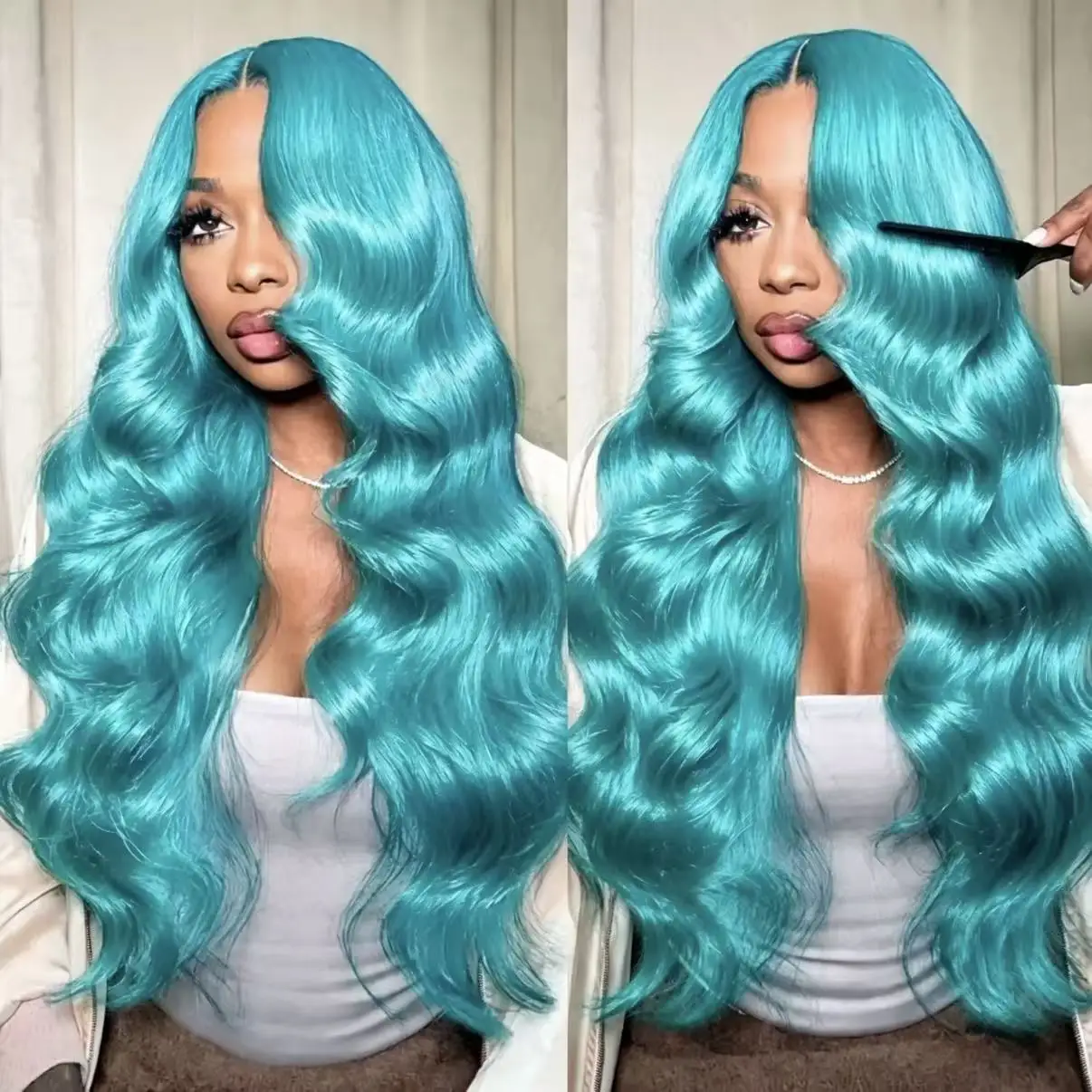 Mint Green Colored Body Wave Human Hair Wigs 13×6 HD Lace Frontal Wig Pre Plucked 180% 210% Density Vietnamese Raw Human Hair Wigs For Women