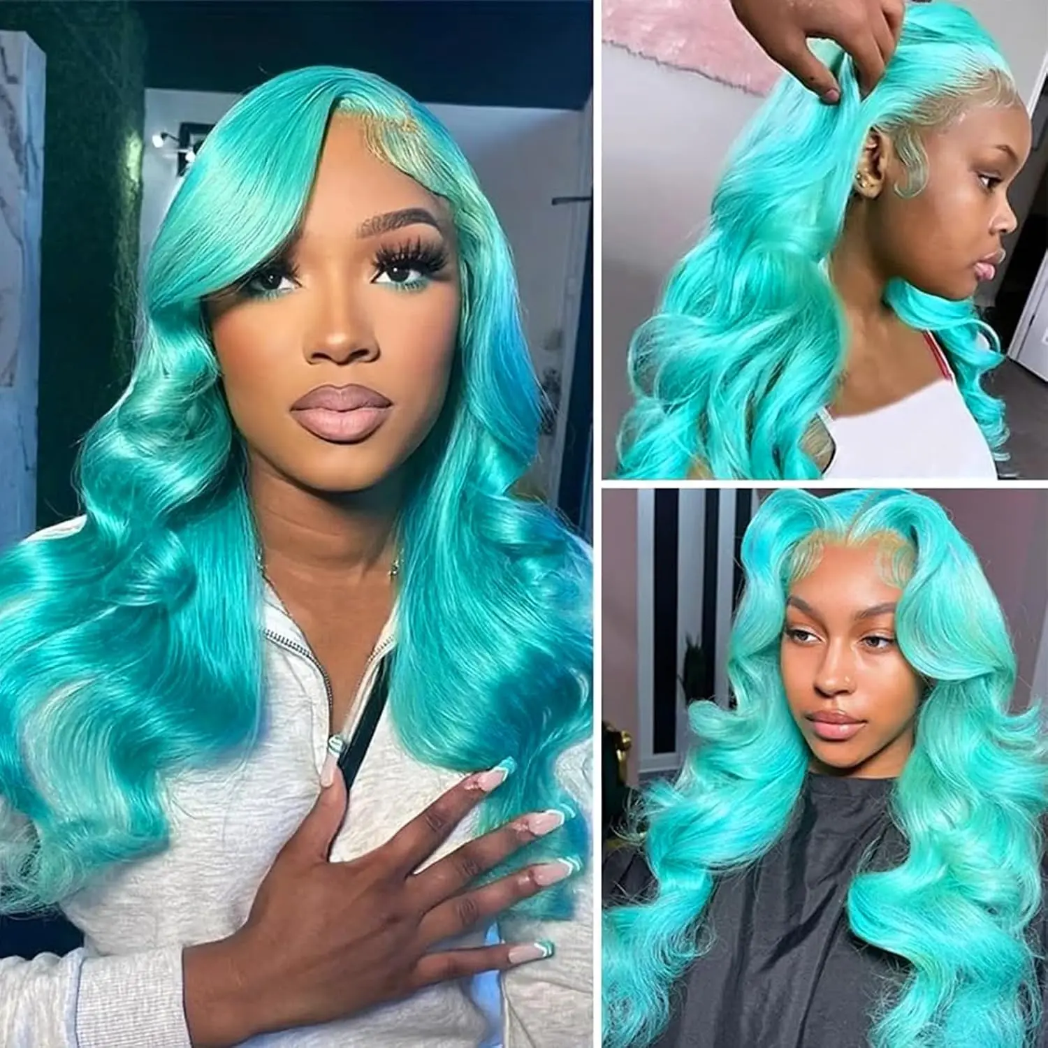 Mint Green Colored Body Wave Human Hair Wigs 13×6 HD Lace Frontal Wig Pre Plucked 180% 210% Density Vietnamese Raw Human Hair Wigs For Women