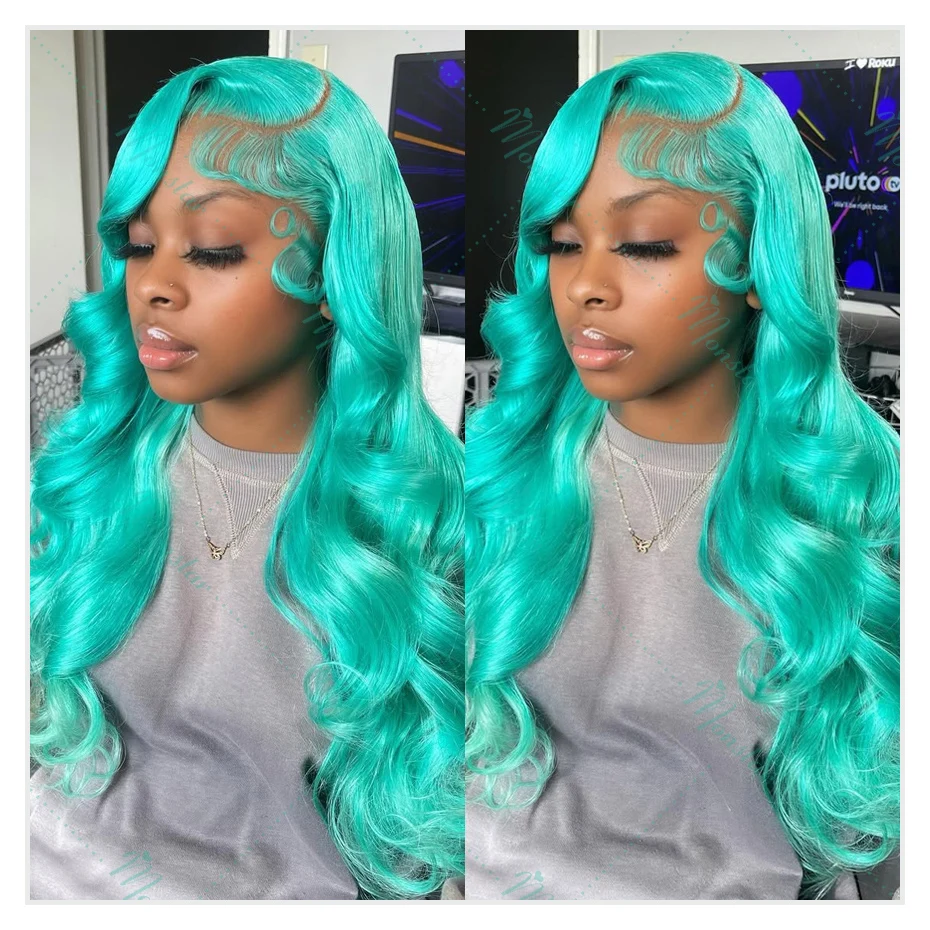 Mint Green Colored Body Wave Human Hair Wigs 13×6 HD Lace Frontal Wig Pre Plucked 180% 210% Density Vietnamese Raw Human Hair Wigs For Women