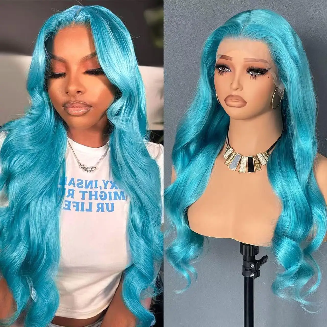 Mint Green Colored Body Wave Human Hair Wigs 13×6 HD Lace Frontal Wig Pre Plucked 180% 210% Density Vietnamese Raw Human Hair Wigs For Women