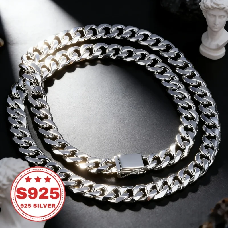 925 Pure Silver Cuban Chain, 10mm Cuban Link, Unisex. Must-Have Trendy Item, Classic and Versatile Style, Made in China, High-End Necklace, Perfect for Gifts. Buy Three Get One Free.