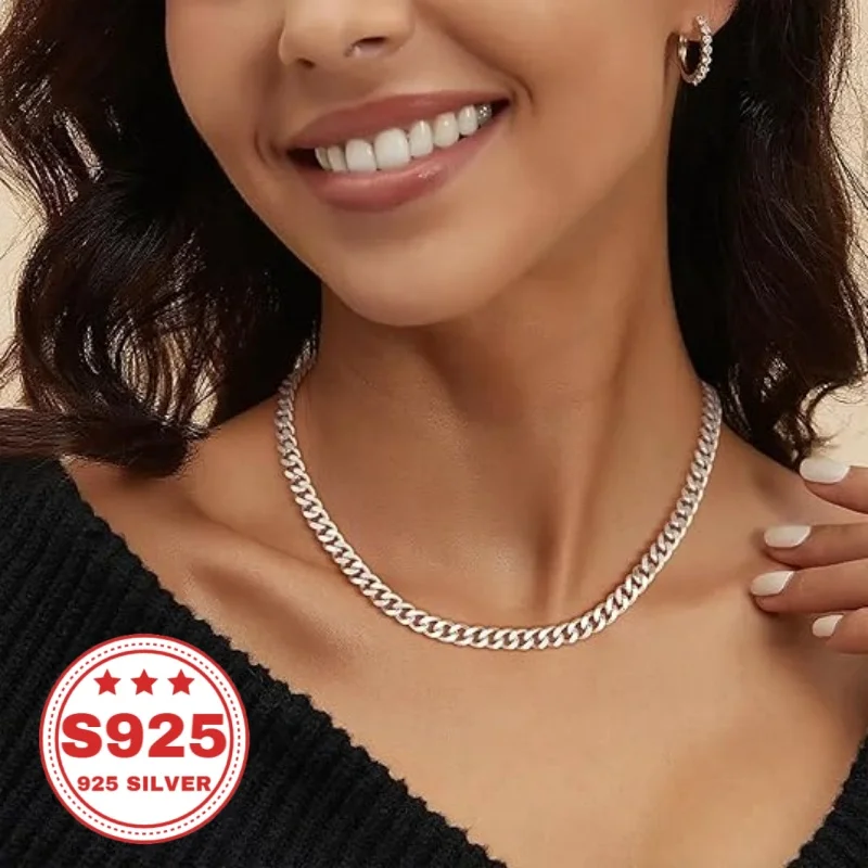 925 Pure Silver Cuban Chain, 10mm Cuban Link, Unisex. Must-Have Trendy Item, Classic and Versatile Style, Made in China, High-End Necklace, Perfect for Gifts. Buy Three Get One Free.