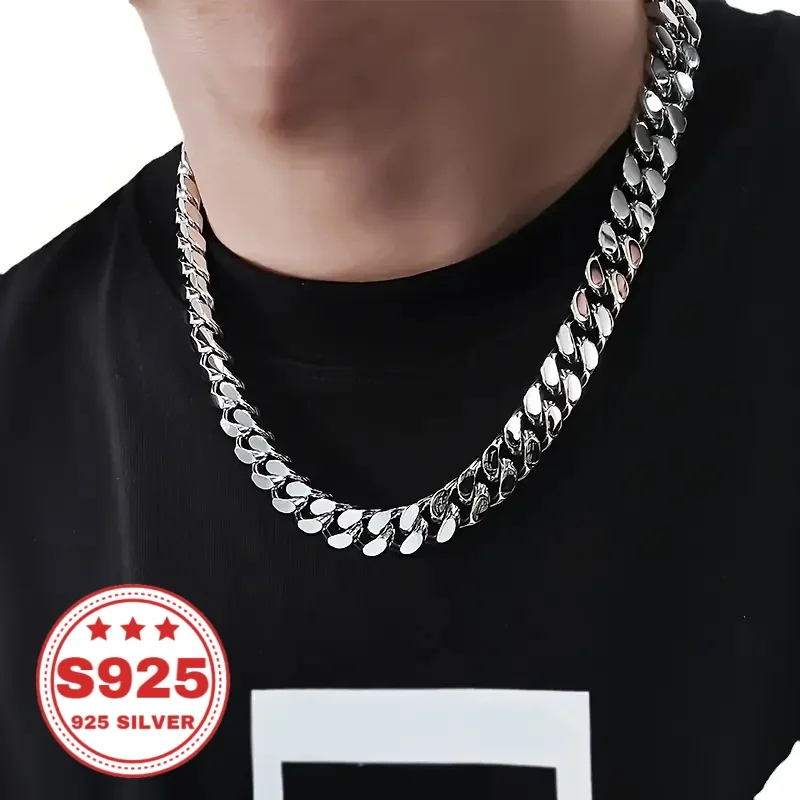 925 Pure Silver Cuban Chain, 10mm Cuban Link, Unisex. Must-Have Trendy Item, Classic and Versatile Style, Made in China, High-End Necklace, Perfect for Gifts. Buy Three Get One Free.