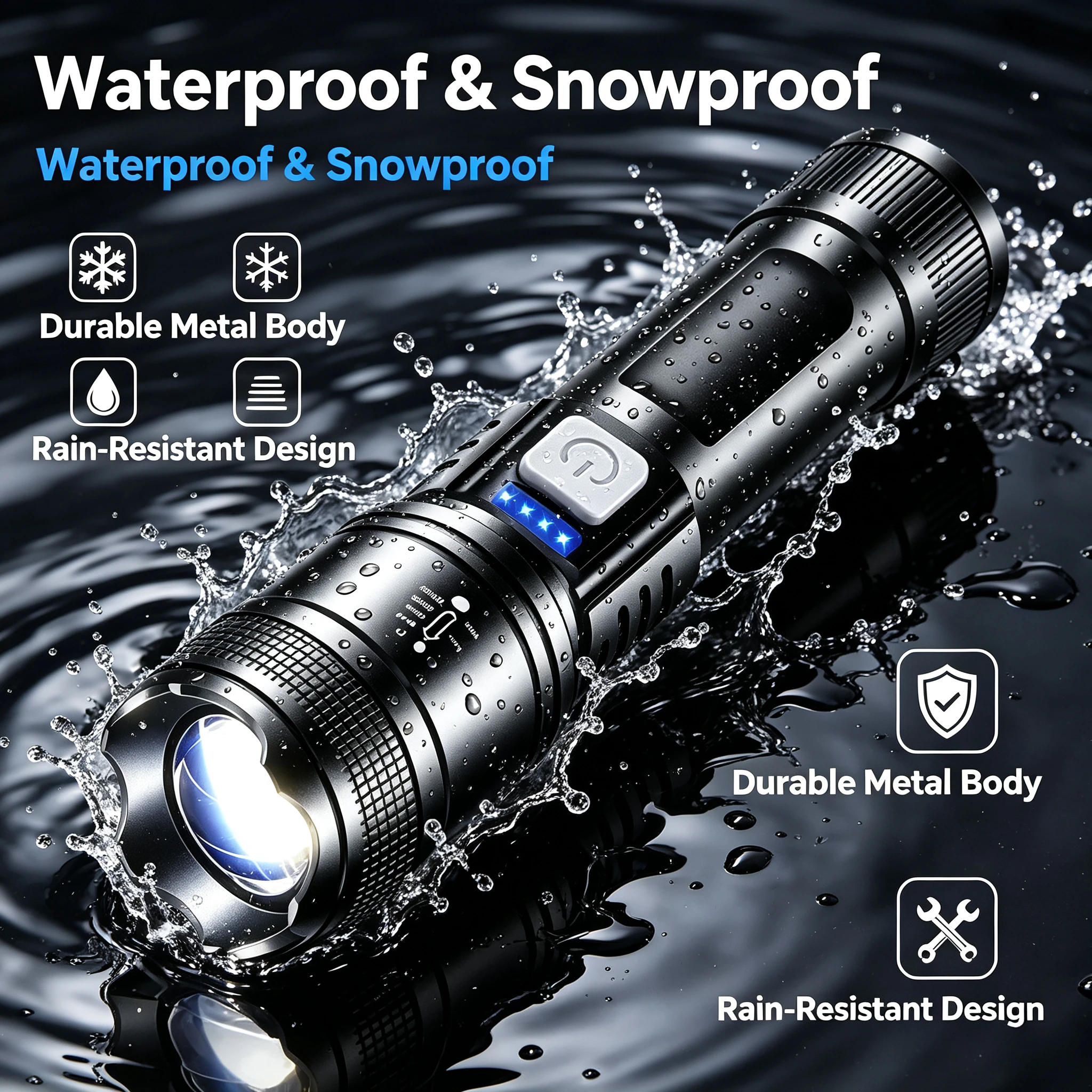 Rechargeable COB Flashlight, 2 Pack USB Rechargeable Tactical Torch with Power Bank Function, 300 Lumens Bright Handheld Flashlight for Camping Hiking Emergency Outdoor