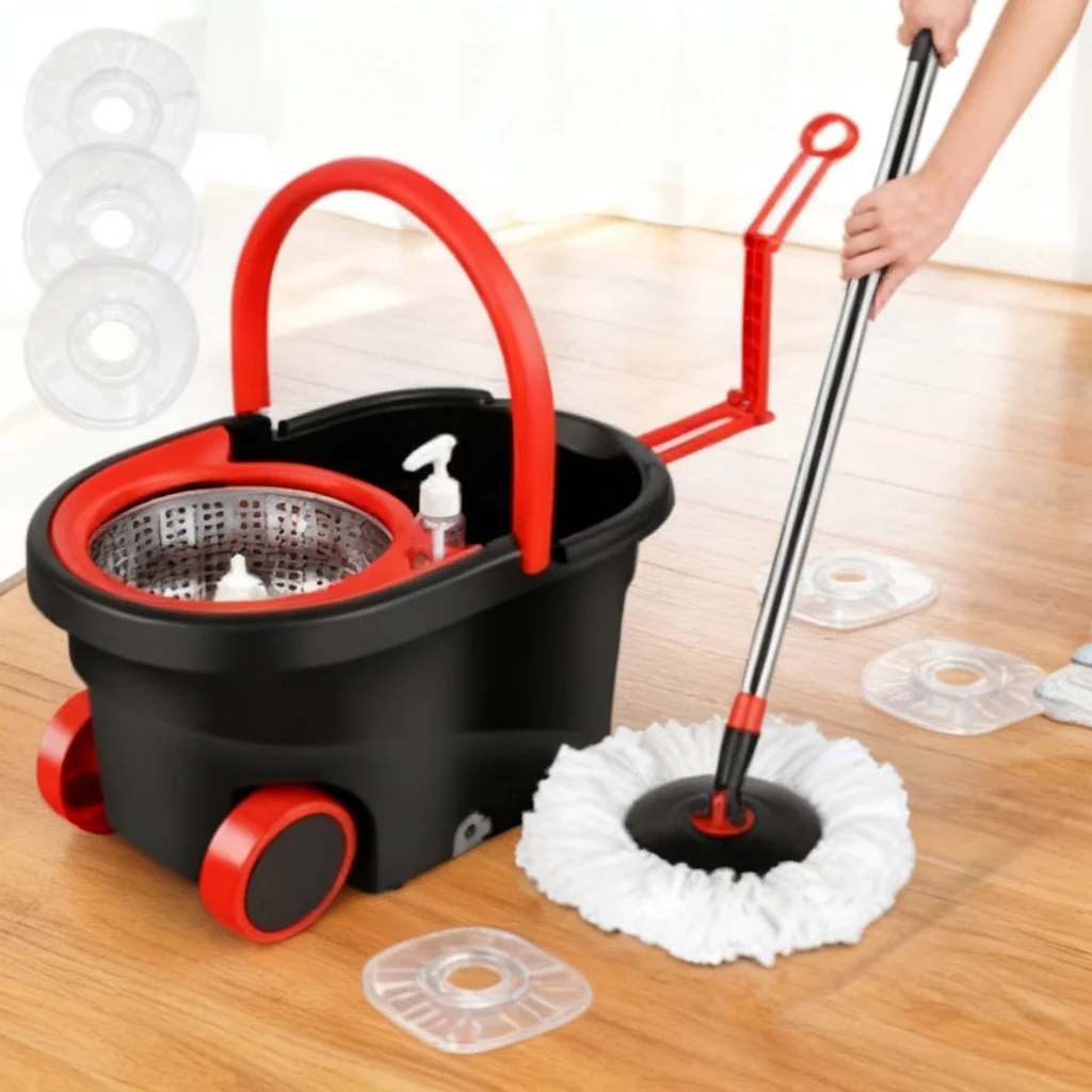 Premium Floor Spin Mop Bucket Set Self-Wringing Mop with Large Wheels and Soap Dispenser for Home Tiles 2026