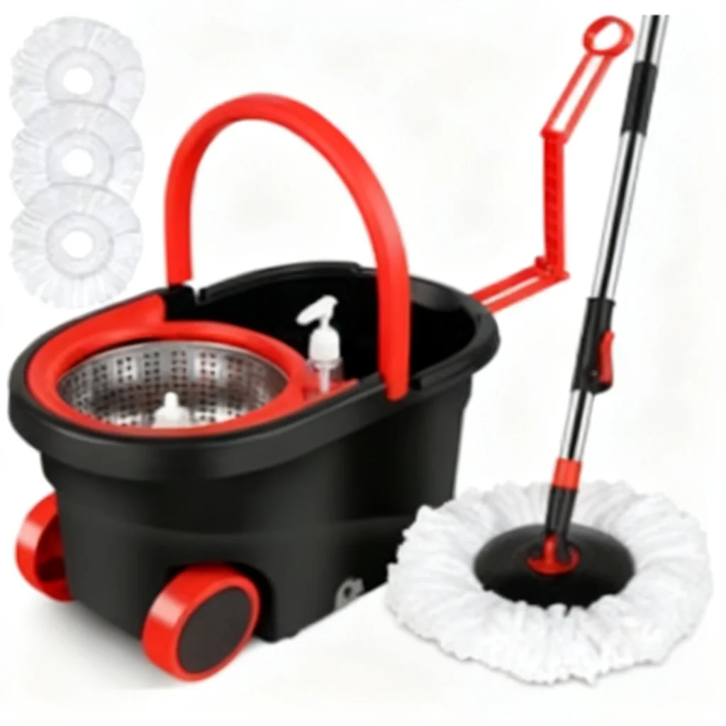 Premium Floor Spin Mop Bucket Set Self-Wringing Mop with Large Wheels and Soap Dispenser for Home Tiles 2026