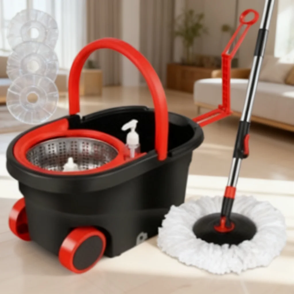 Premium Floor Spin Mop Bucket Set Self-Wringing Mop with Large Wheels and Soap Dispenser for Home Tiles 2026