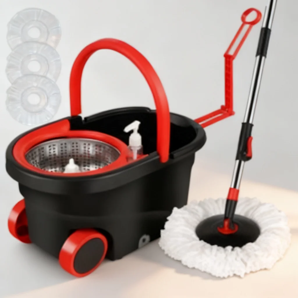 Premium Floor Spin Mop Bucket Set Self-Wringing Mop with Large Wheels and Soap Dispenser for Home Tiles 2026