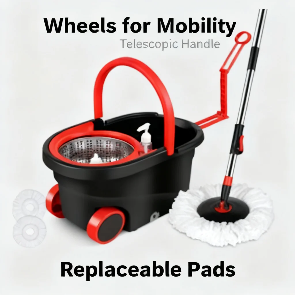 Premium Floor Spin Mop Bucket Set Self-Wringing Mop with Large Wheels and Soap Dispenser for Home Tiles 2026