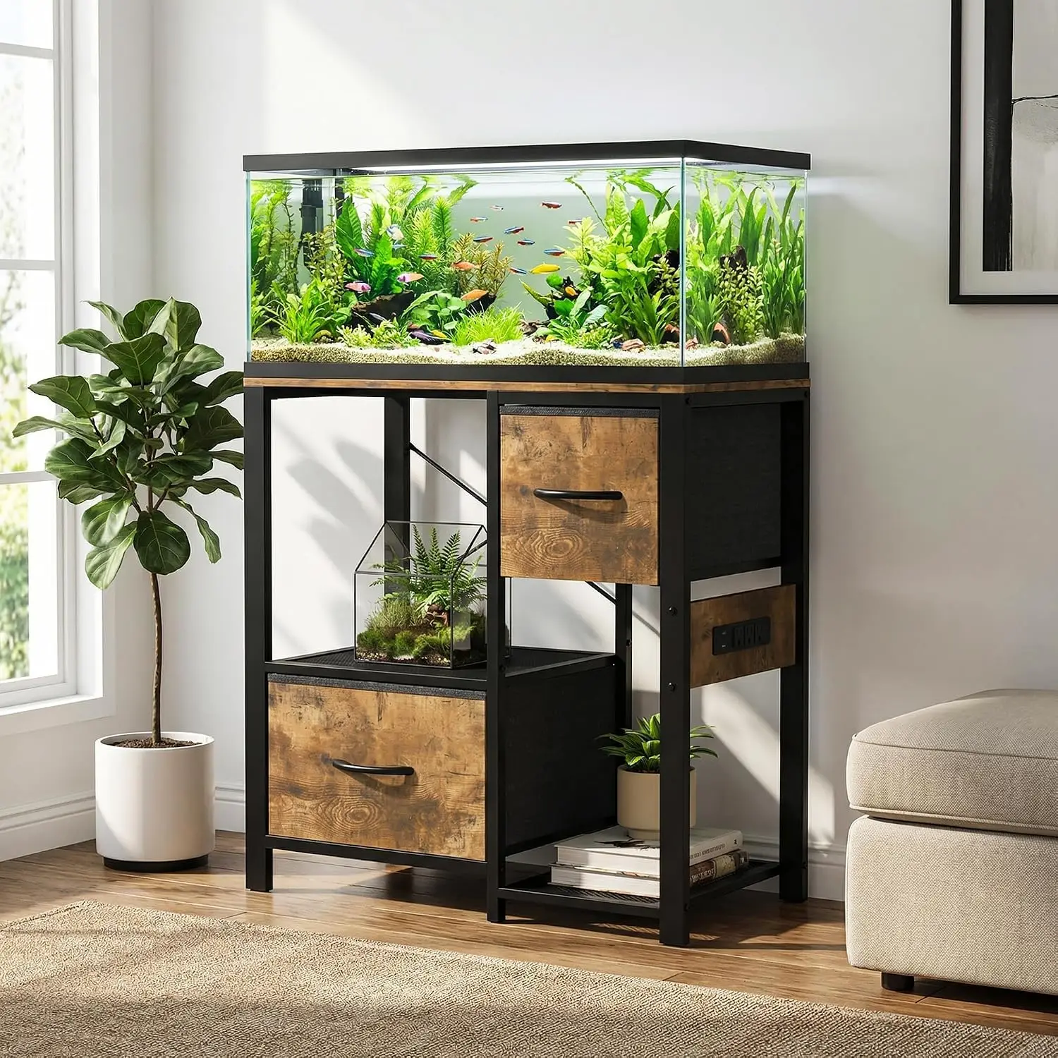 Garvee 80CM Aquarium Stand for 20-29 Gallon Gallon Tank,Heavy Duty Fish Tank Stand up to 600 LBS,Aquarium Stand with Power for aquarium and reptile