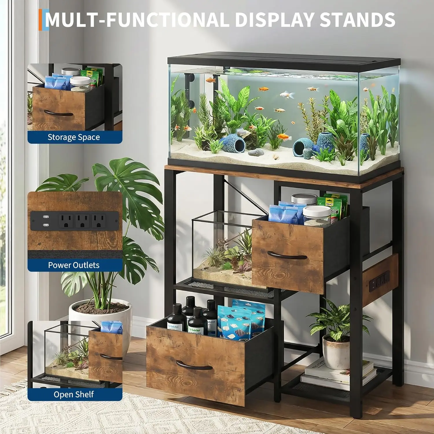 Garvee 80CM Aquarium Stand for 20-29 Gallon Gallon Tank,Heavy Duty Fish Tank Stand up to 600 LBS,Aquarium Stand with Power for aquarium and reptile