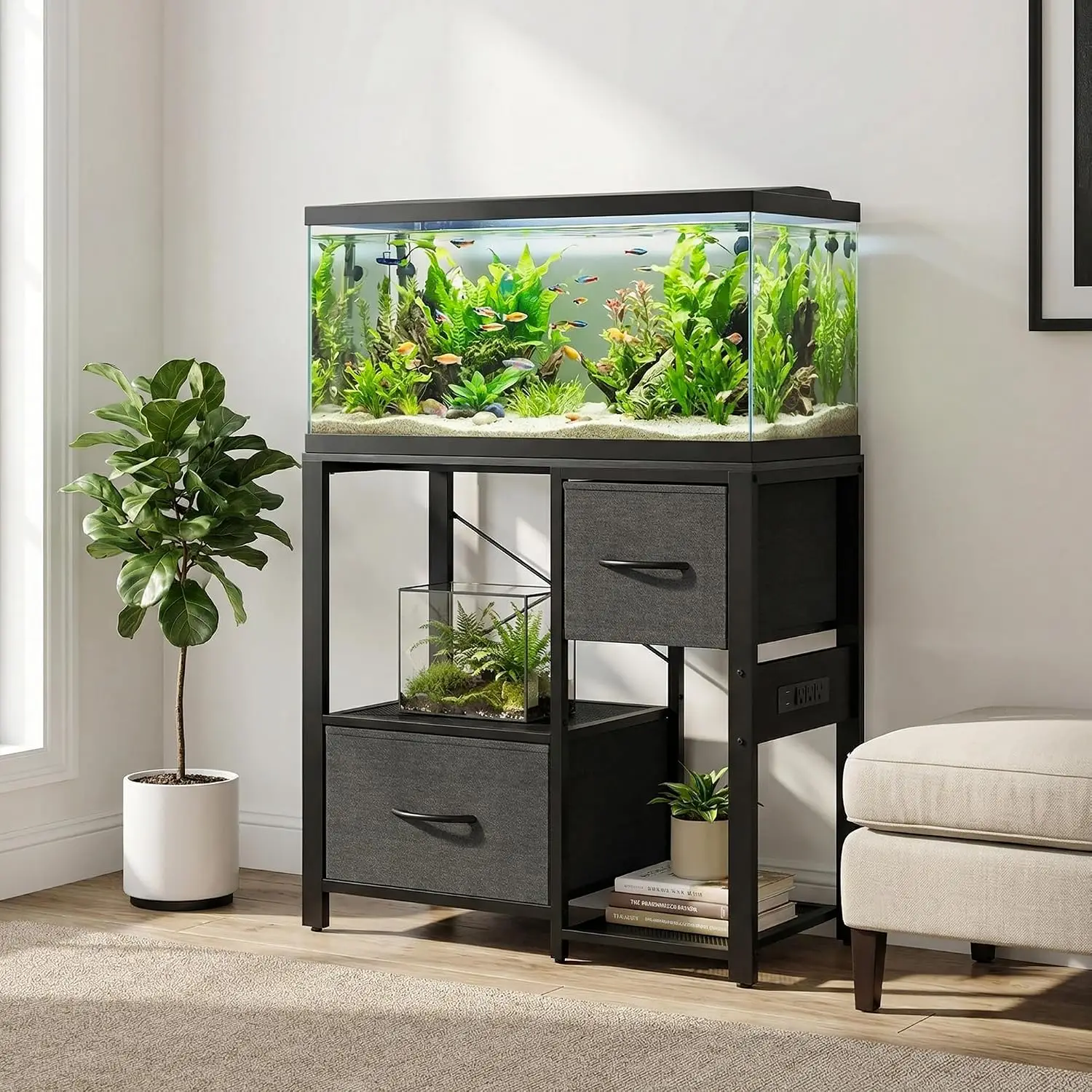 Garvee 80CM Aquarium Stand for 20-29 Gallon Gallon Tank,Heavy Duty Fish Tank Stand up to 600 LBS,Aquarium Stand with Power for aquarium and reptile