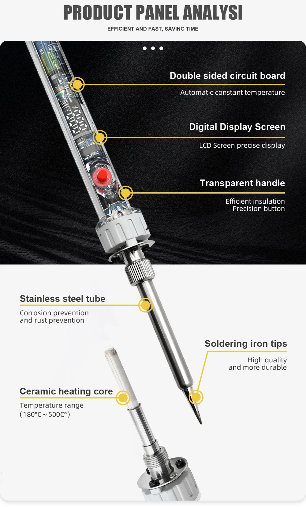 P907 Transparent Electric Soldering Iron Kit 100W 110V/220V Adjustable Temperature LCD Digital Display Welding Repair Tool