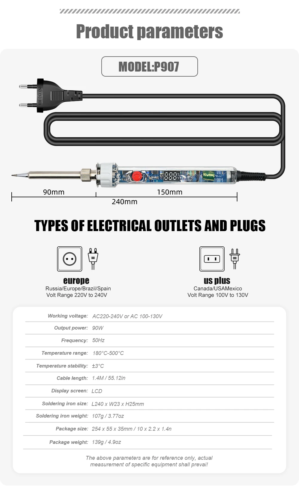 P907 Transparent Electric Soldering Iron Kit 100W 110V/220V Adjustable Temperature LCD Digital Display Welding Repair Tool