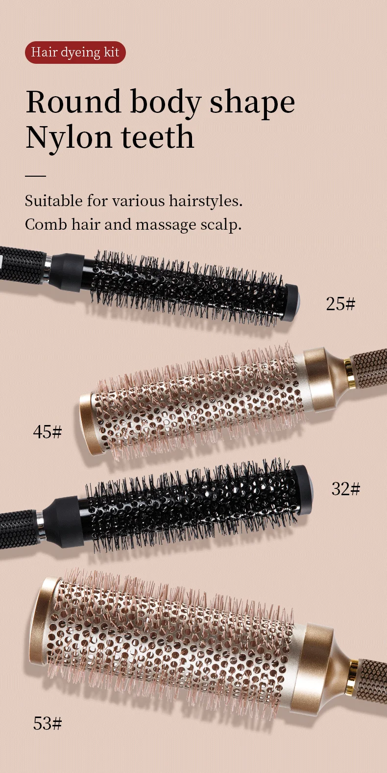 5Pcs/Set 2 In 1 Water Spray Hair Brush & Round Hair Roller Brush Set Anti‑static Salon Hair Styling Comb for Blow Drying Curling Volumizing Hairdressing Tool