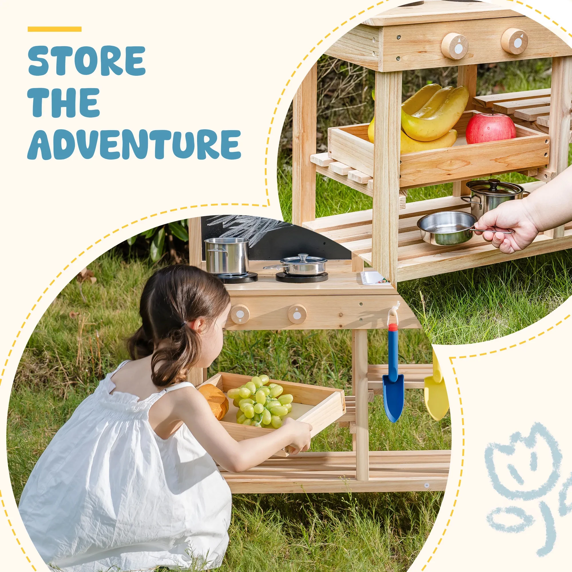 ROBUD Wooden Outdoor Garden Mud Kitchen with Real Water Pump Chalkboard Perfect Backyard Gift for Kids Age 3+