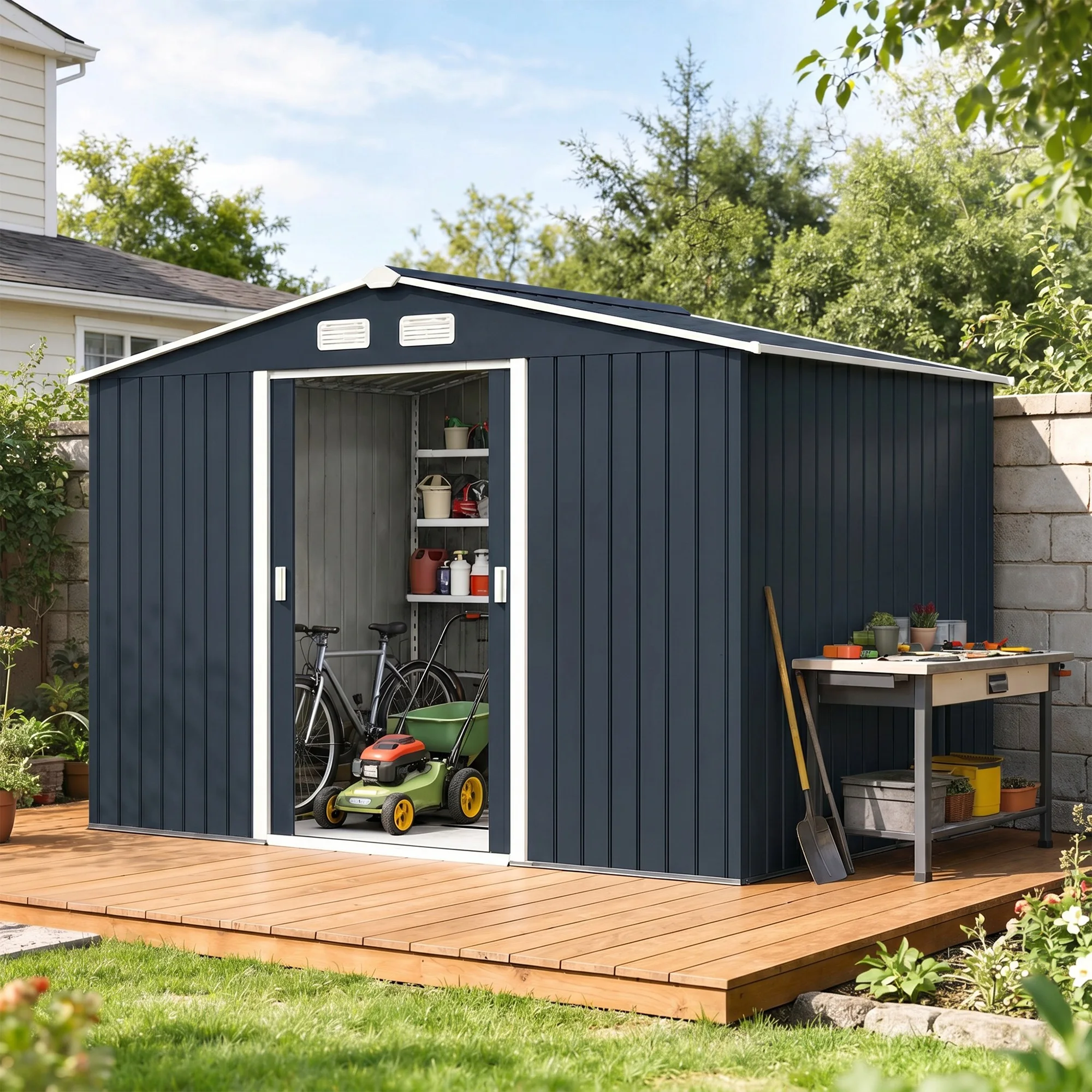 9'x6' Steel Outdoor Utility Storage Tool Shed Kit for Backyard Garden Dark Grey