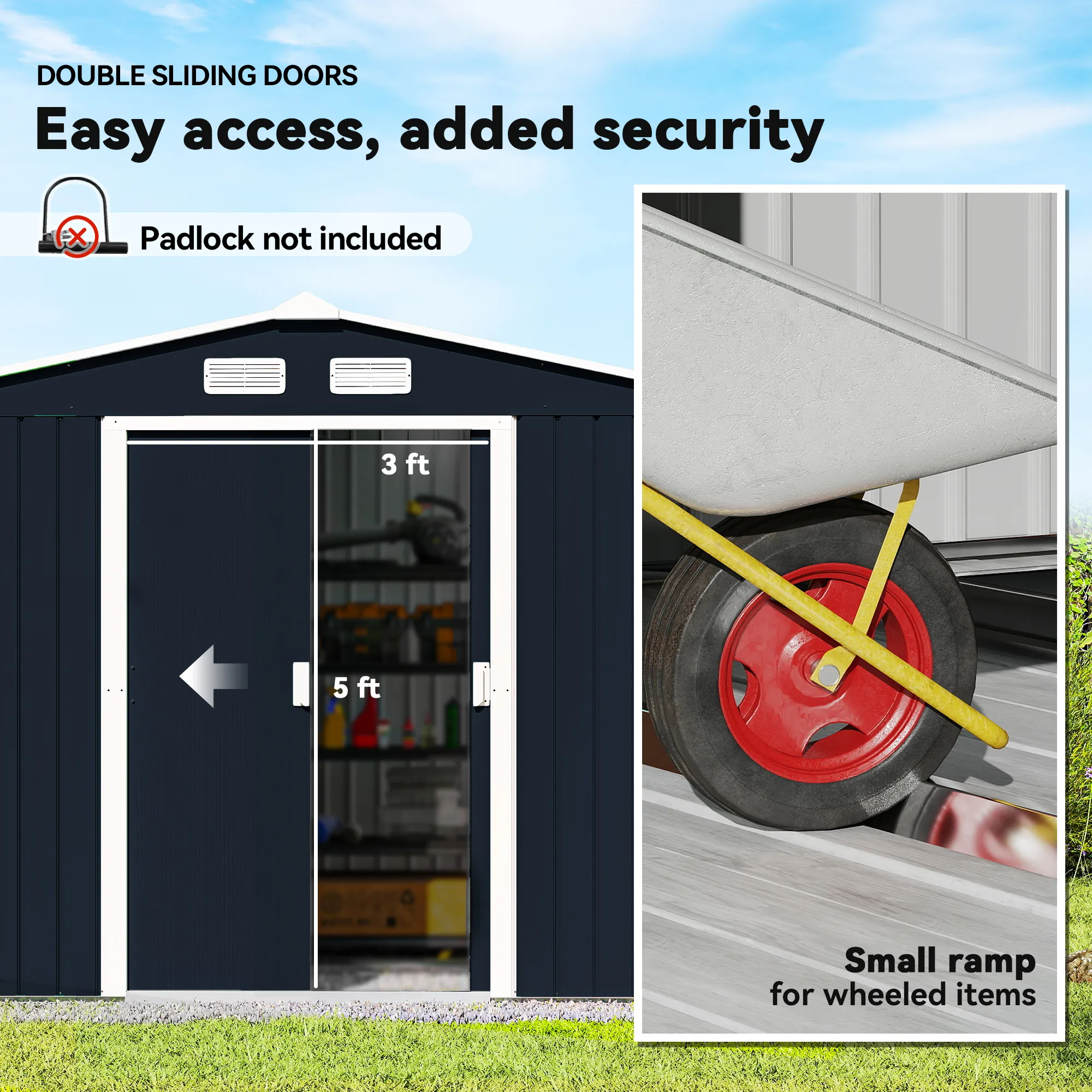9'x6' Steel Outdoor Utility Storage Tool Shed Kit for Backyard Garden Dark Grey