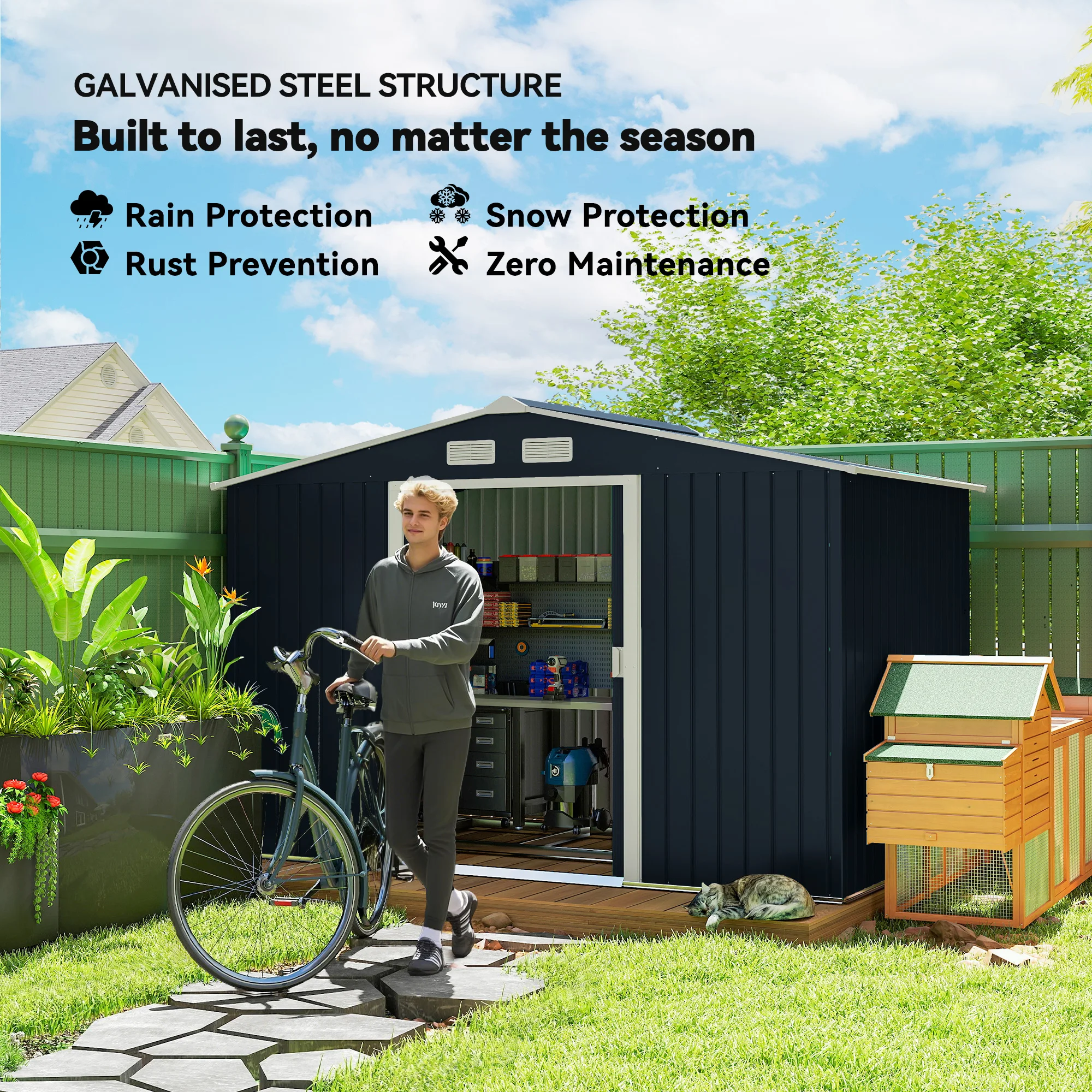 9'x6' Steel Outdoor Utility Storage Tool Shed Kit for Backyard Garden Dark Grey