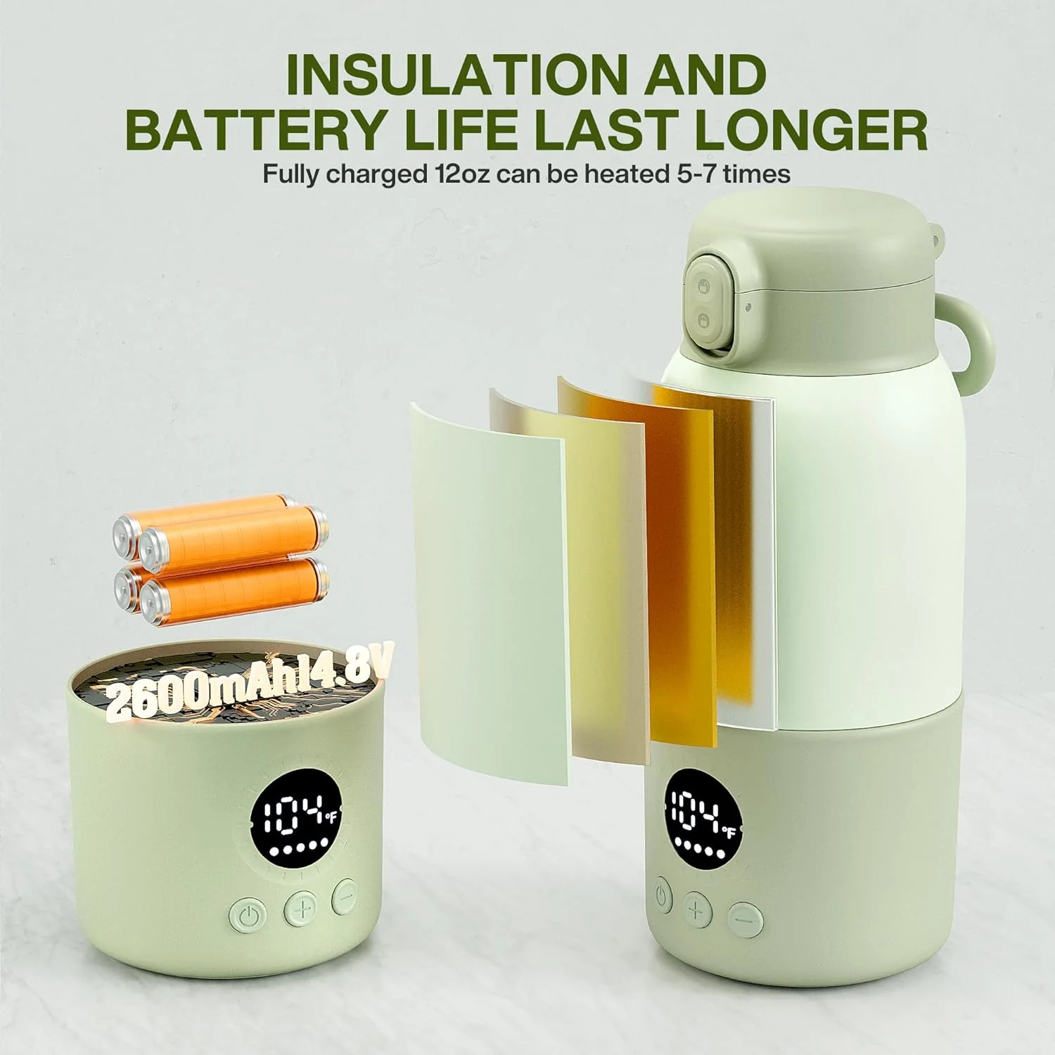 YKV 380ml Electric Heating Thermos Cup USB Charging 316 Stainless Steel Portable Baby Milk Warmer Constant Temperature Travel Water Bottle